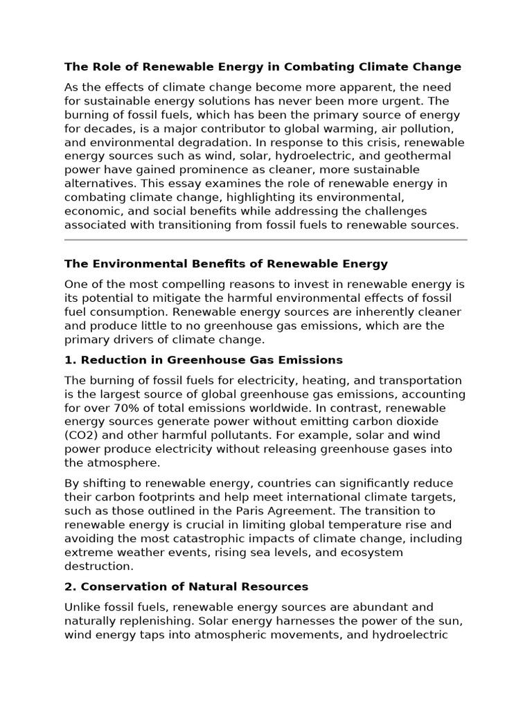 Renewable Energy's Role in Climate Action | PDF | Renewable Energy ...