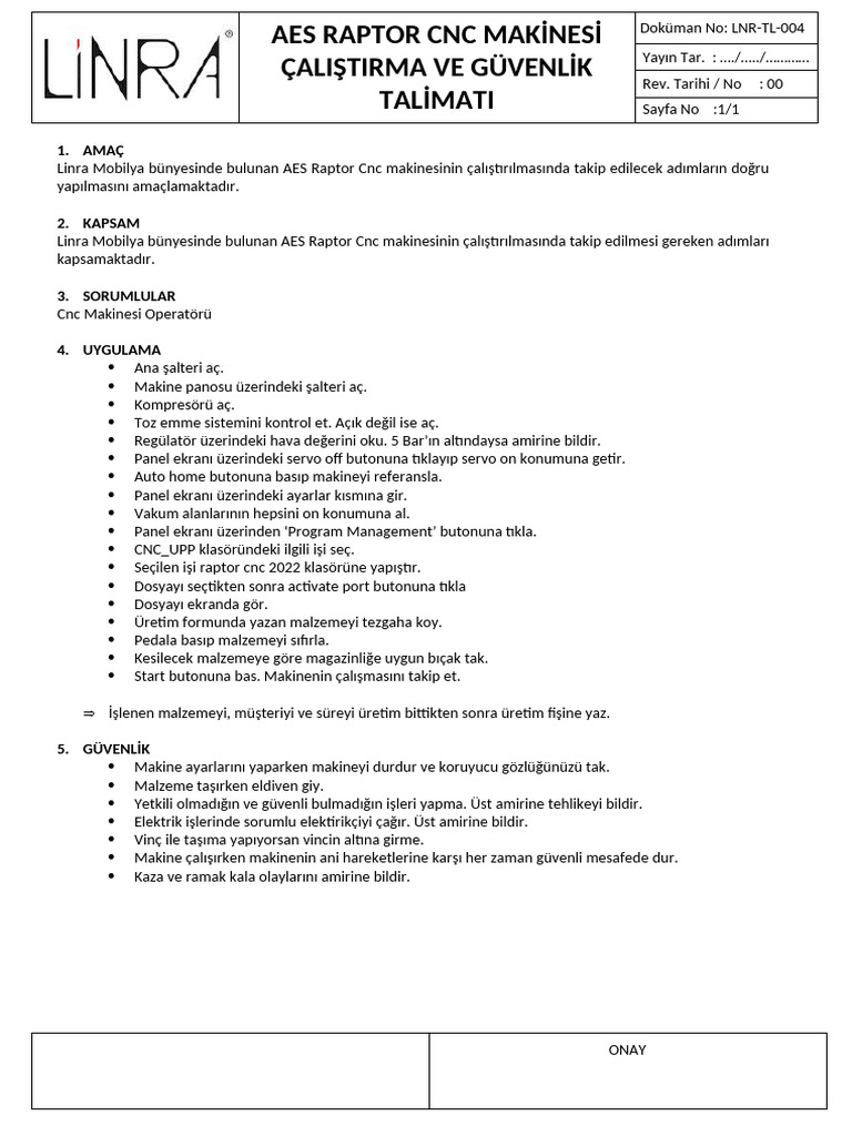 AES Raptor CNC Makinesi - Çalıştırma Talimatı | PDF