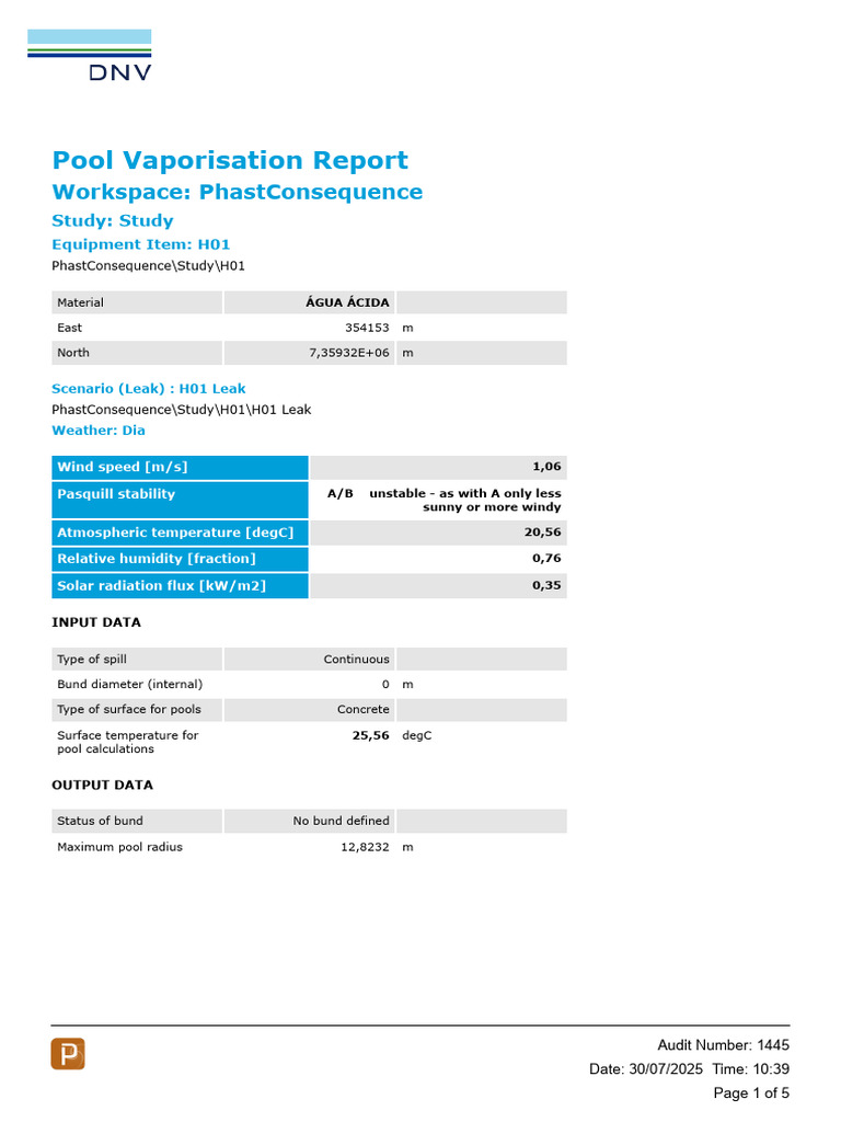 Pool Vaporisation Leak Analysis Report | PDF | Weather | Wound