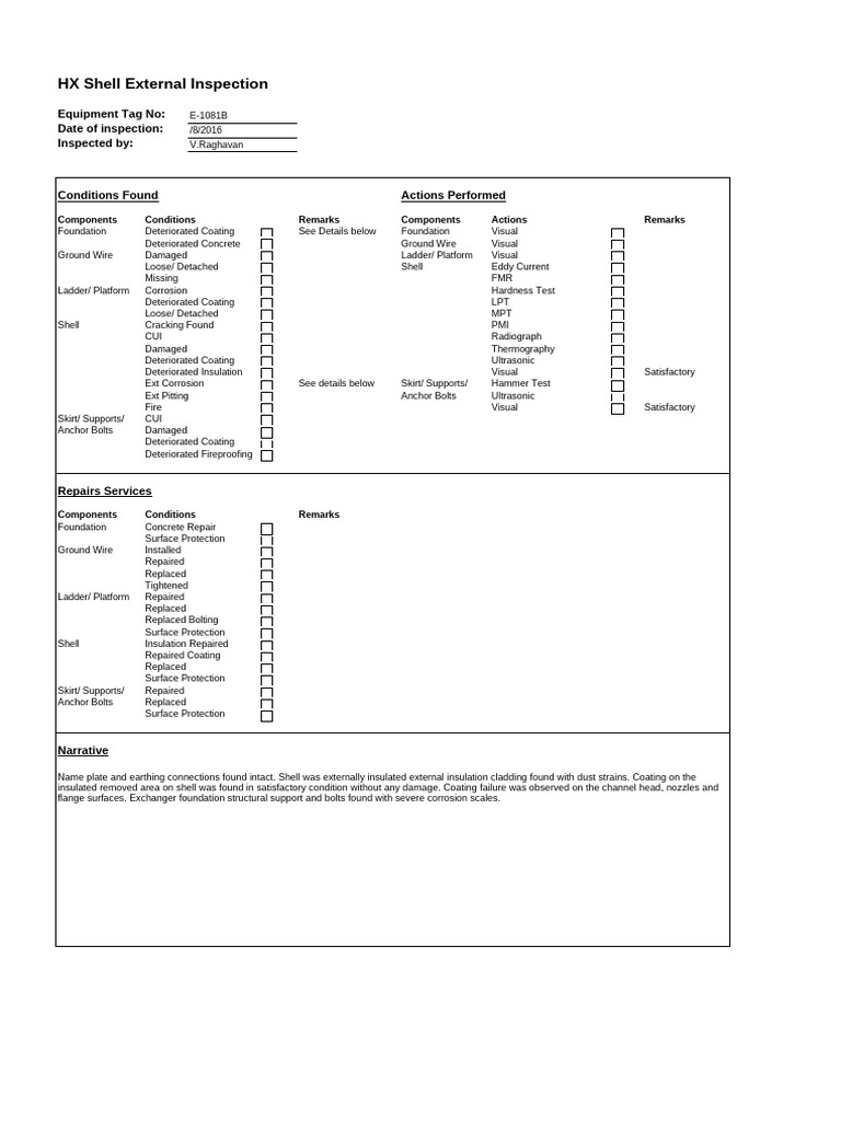E-1081B External Inspection - HX Shell | PDF | Mechanical Engineering ...