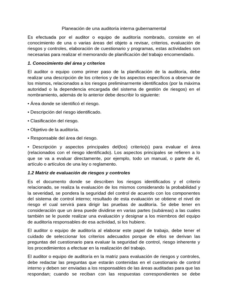 Planificación de Auditoría Interna Gubernamental | PDF | Contralor ...