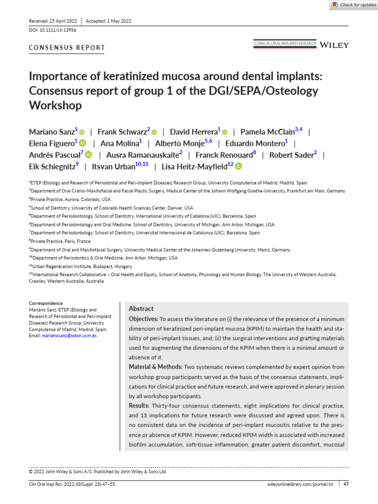 Importance of Keratinized Mucosa in Implants | PDF | Dental Implant ...