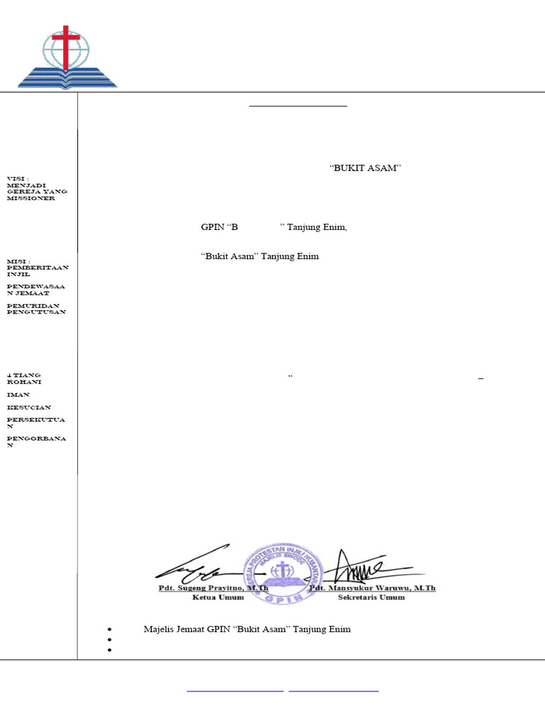 Penetapan Pendeta GPIN Bukit Asam 2024-2029 | PDF