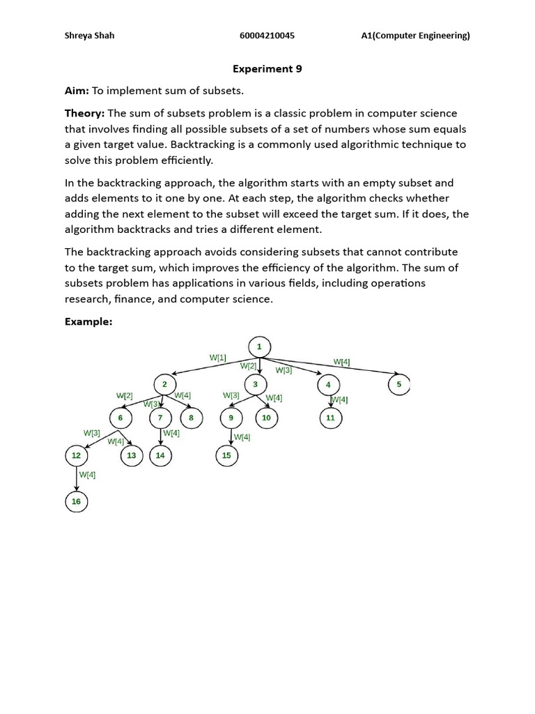 Sum of Subsets Implementation in C | PDF