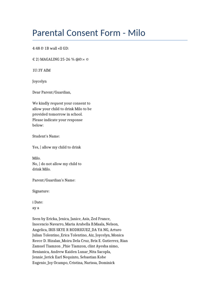 Milo Parental Consent Form | PDF