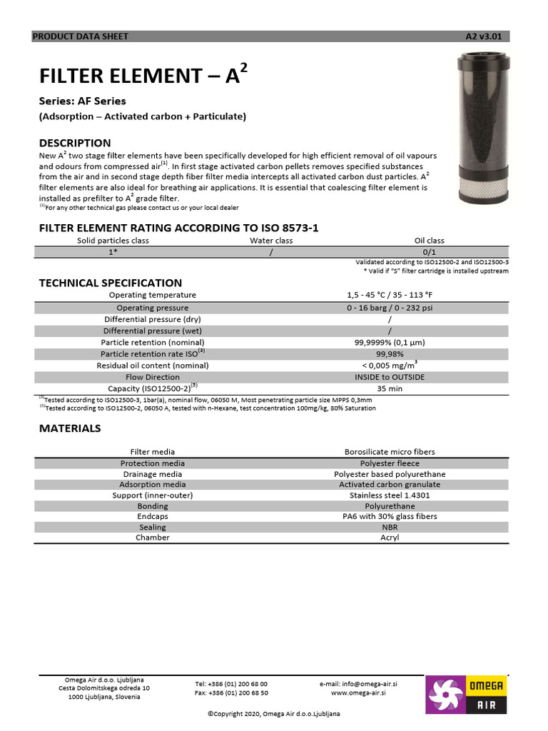A2 Filter Element Data Sheet | PDF | Filtration | Gases
