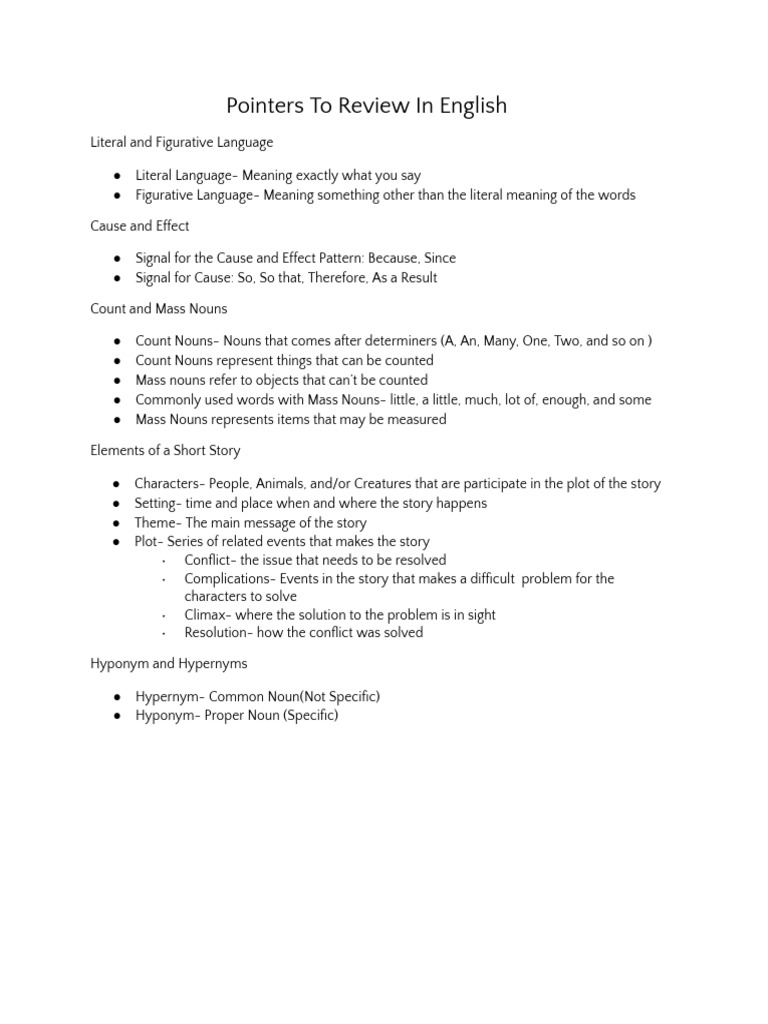 Pointers To Review in English | PDF