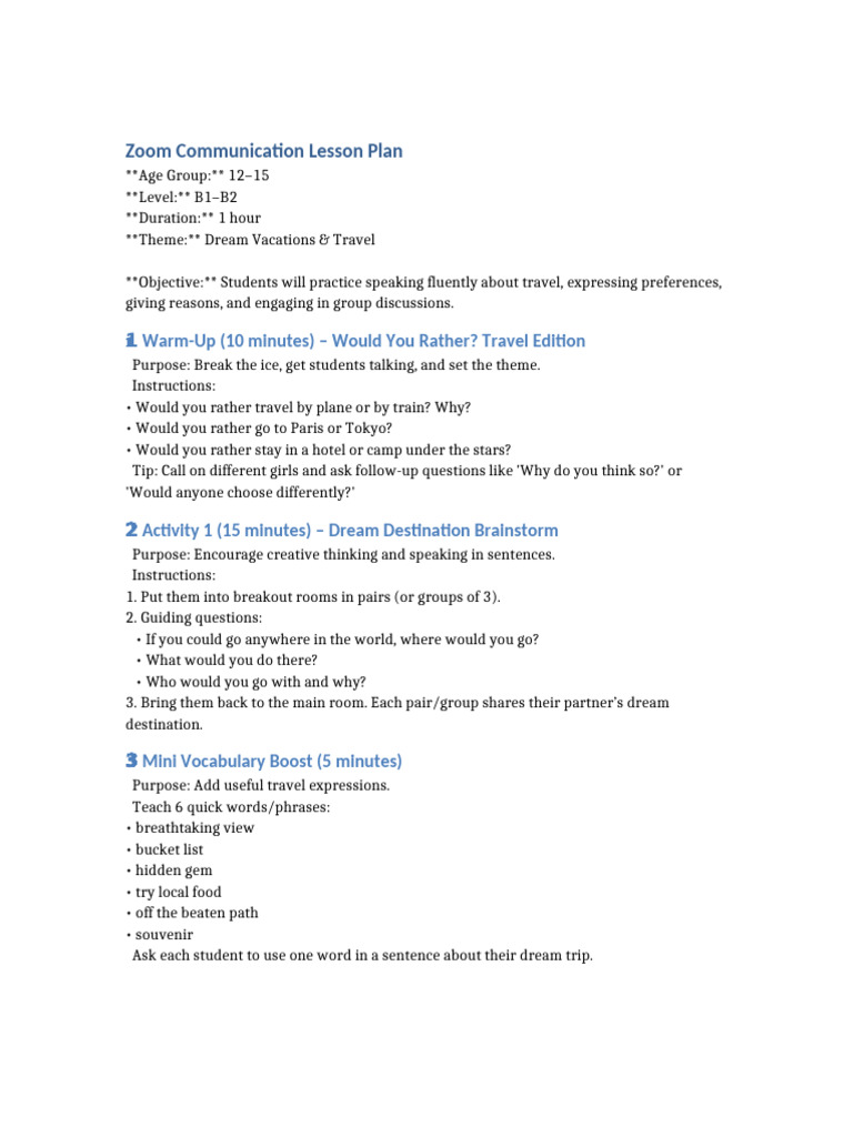 Engaging Travel Lesson Plan for Teens | PDF