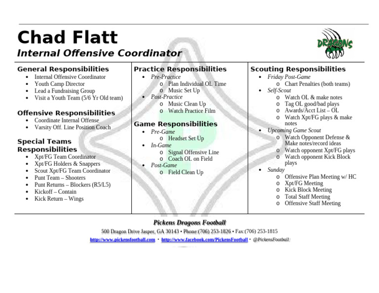 Individual Coach Responsibilities | PDF | American Football | Gridiron ...