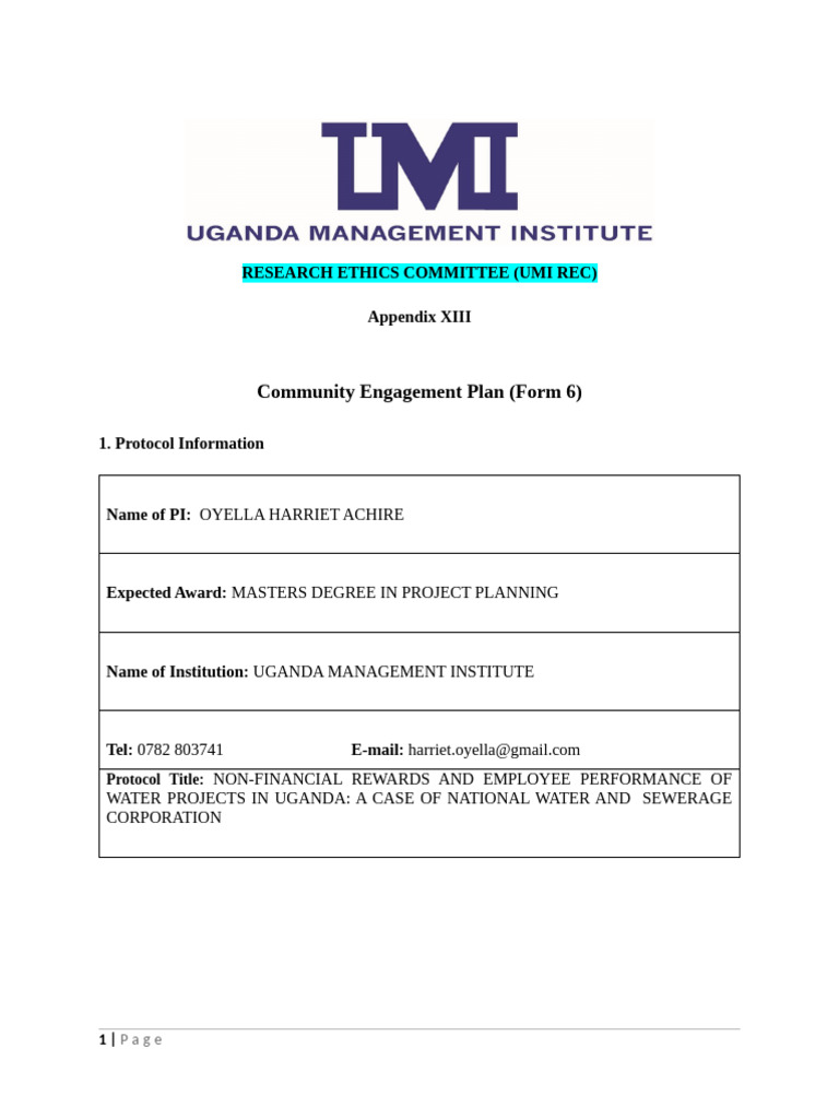 Community Engagement Plan for UMI REC | PDF