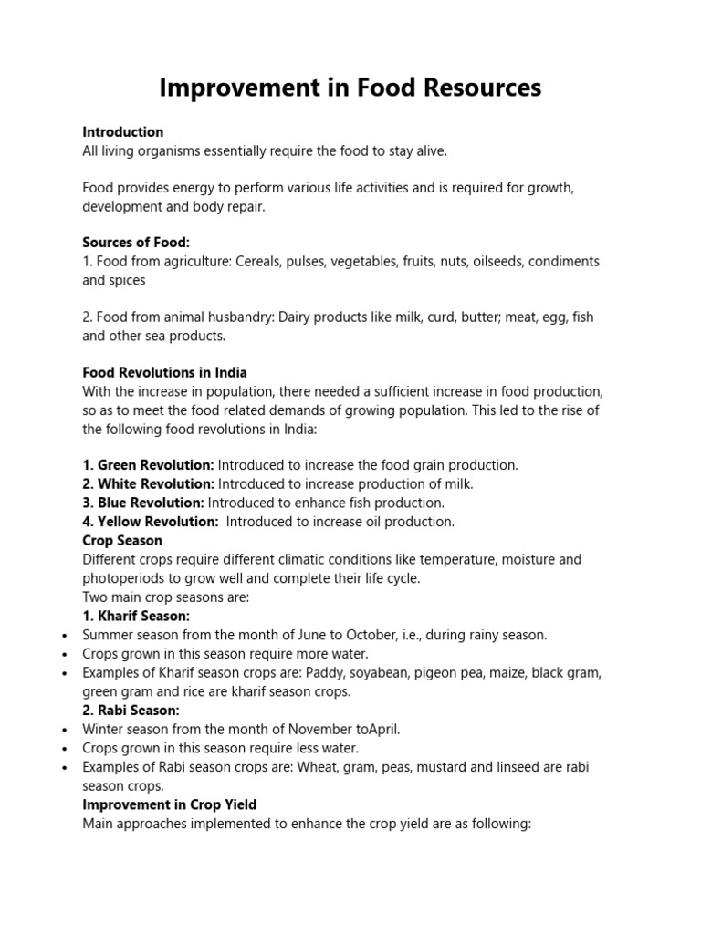 Food Resource Improvement Overview | PDF | Plant Nutrition | Manure