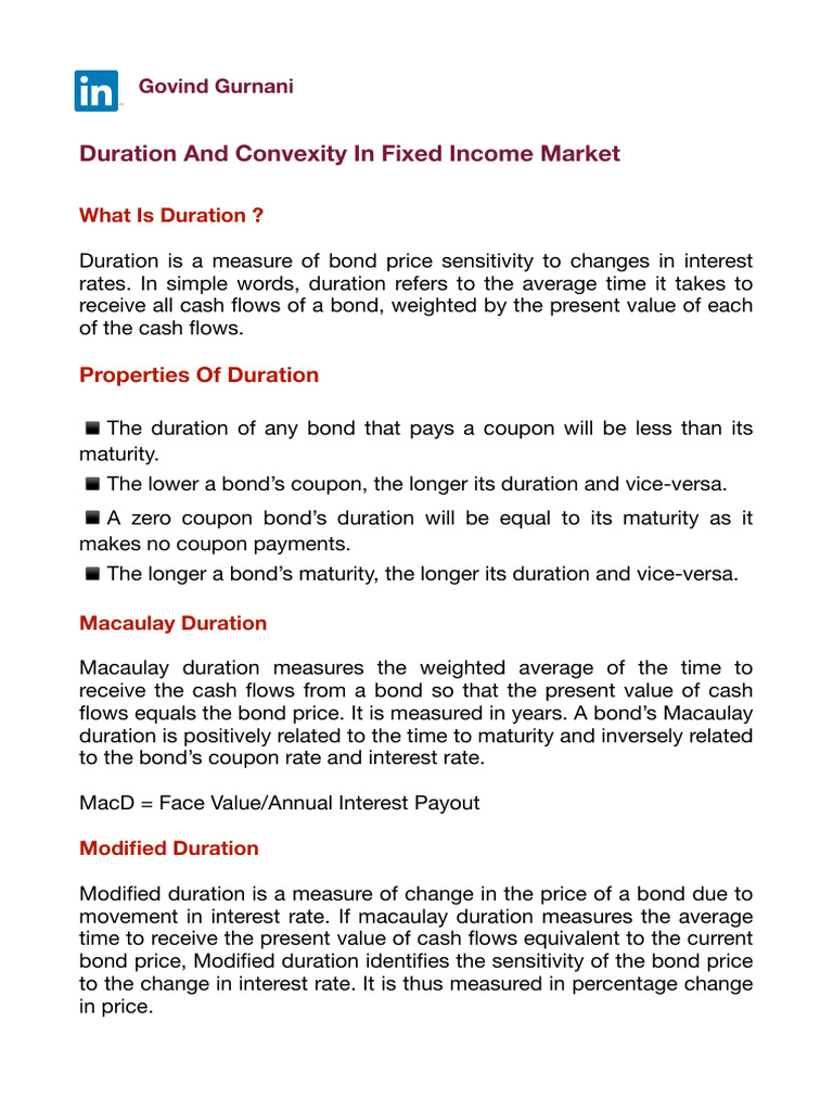 Duration and Convexity in Fixed Income Market - Simplified | PDF ...