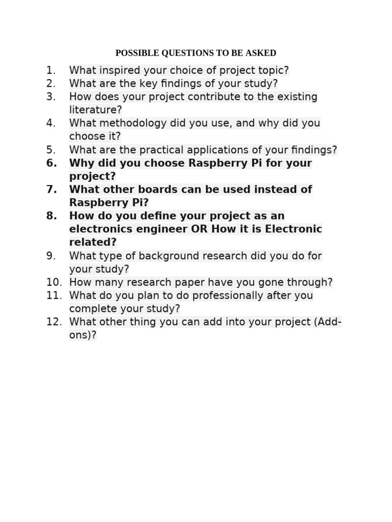 Possible Questions To Be Asked | PDF