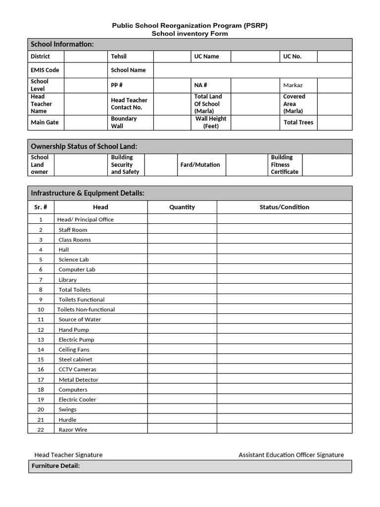 PSRP School Inventory and Assessment | PDF