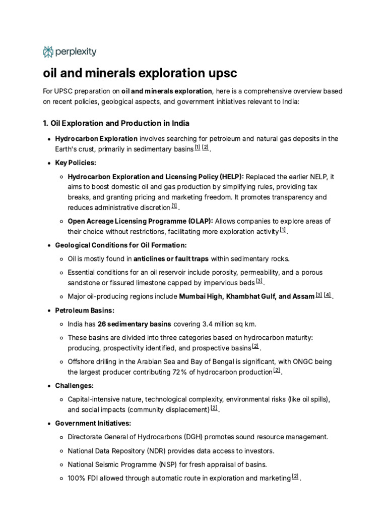 Oil and Minerals Exploration in India | PDF | Petroleum | Mining