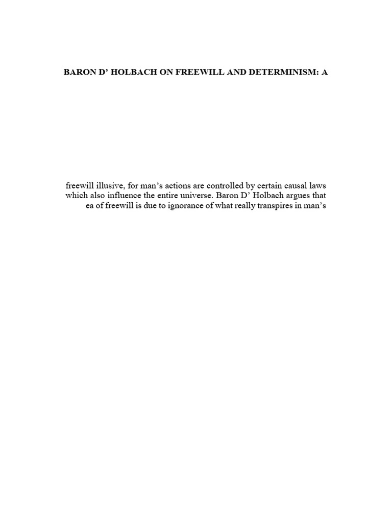 Holbach on Freewill and Determinism | PDF | Free Will | Determinism