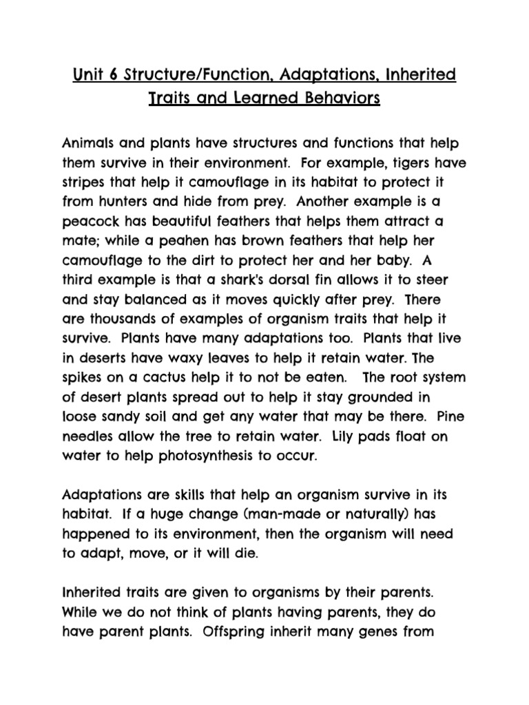 Inherited Traits and Adaptations Explained | PDF | Adaptation | Mimicry