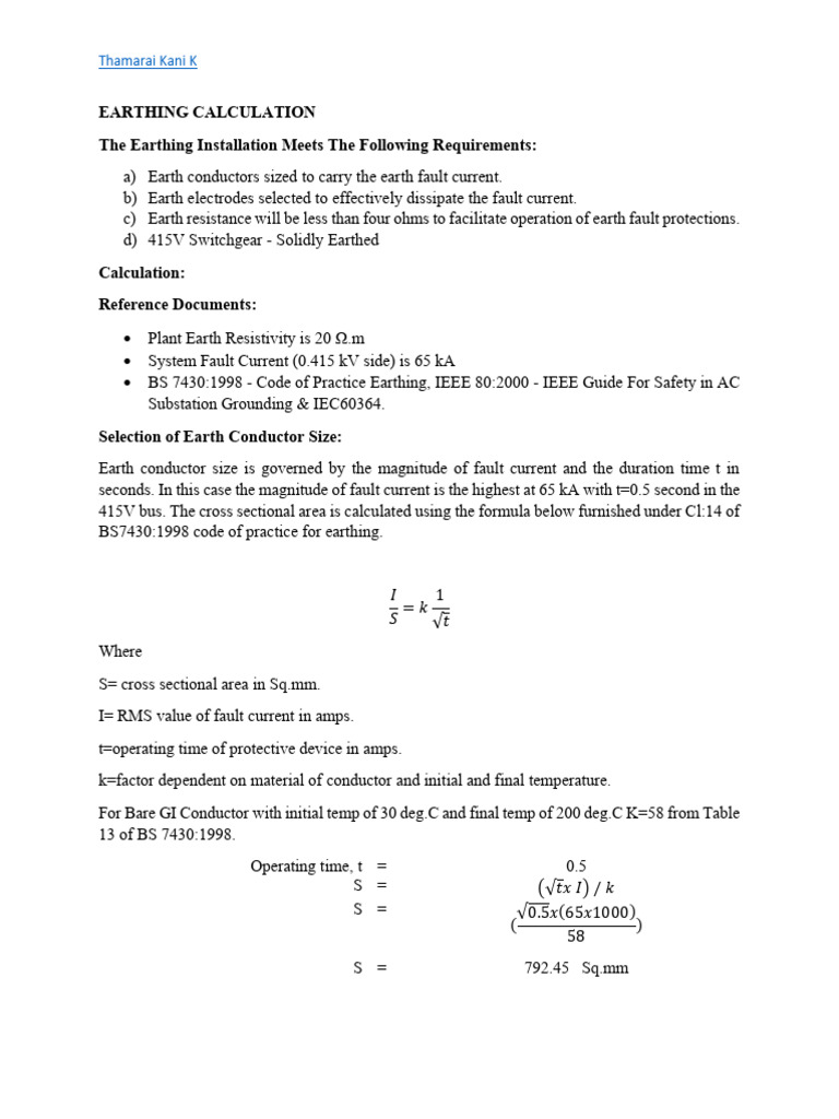 Earthing Calculation and Design Guide | PDF | Electric Current ...