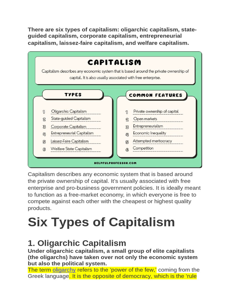 Six Types of Capitalism Explained | PDF | Capitalism | Oligarchy
