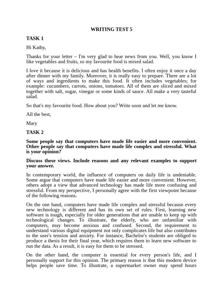 Writing Test 5 | PDF | Salad