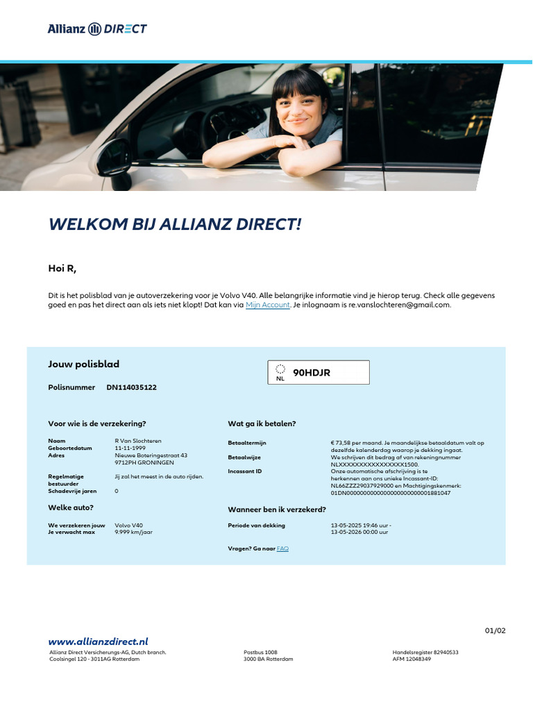 Polisblad Autoverzekering DN114035122 | PDF