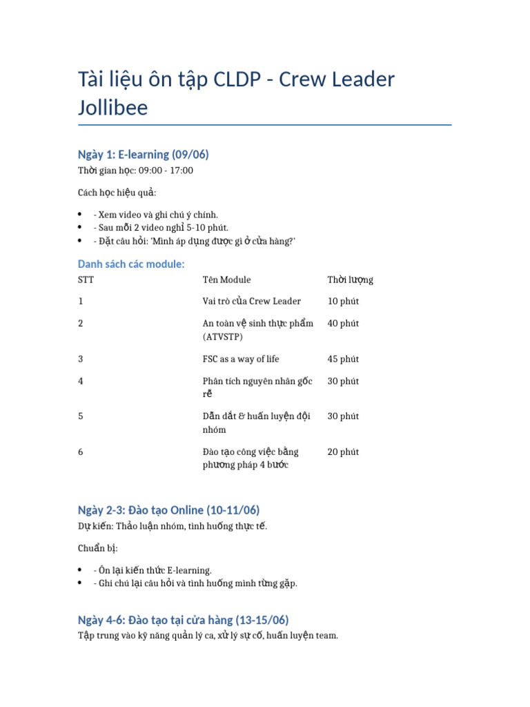 Tai Lieu On Tap CLDP Jollibee | PDF