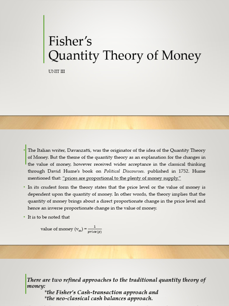 Fisher-S Quantity Theory of Money | PDF | Money Supply | Quantity ...
