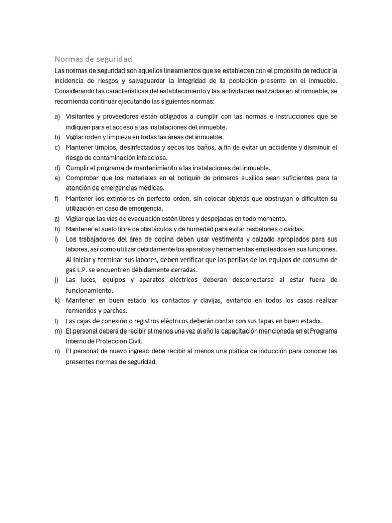 Normas de Seguridad en el Inmueble | PDF