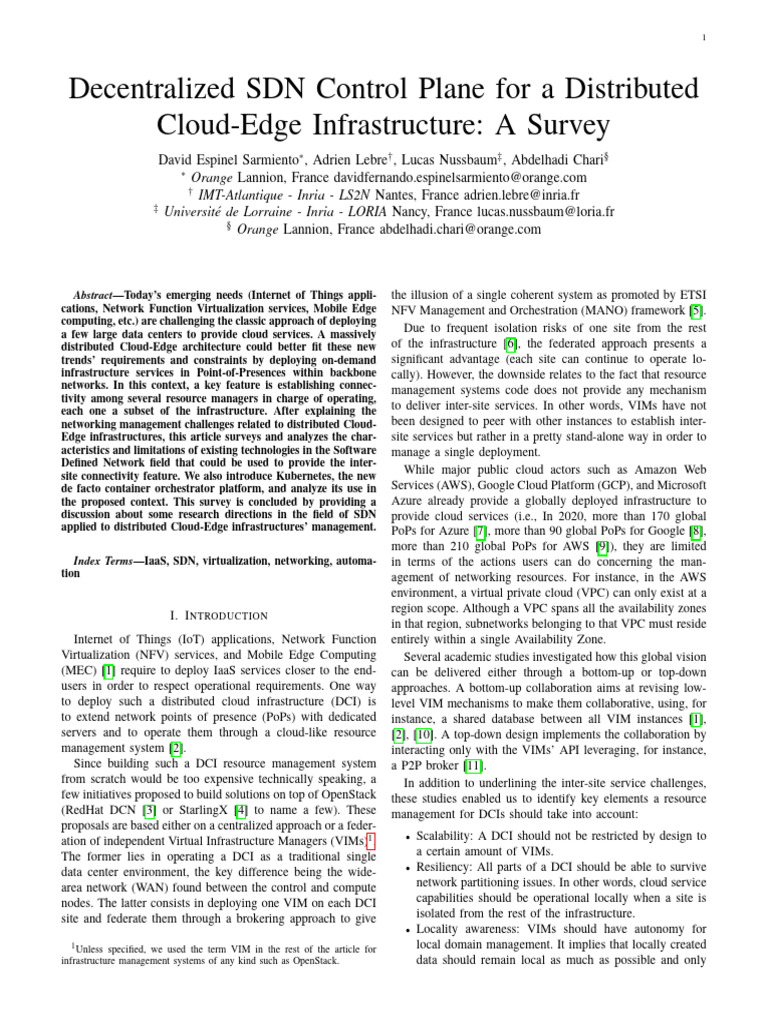 Decentralized SDN Control Plane For A Distributed Cloud Infrastructure ...