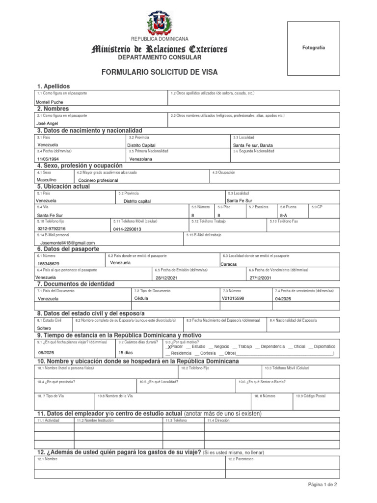 Formulario de Solicitud de Visa RD | PDF | Gobierno y personalidad