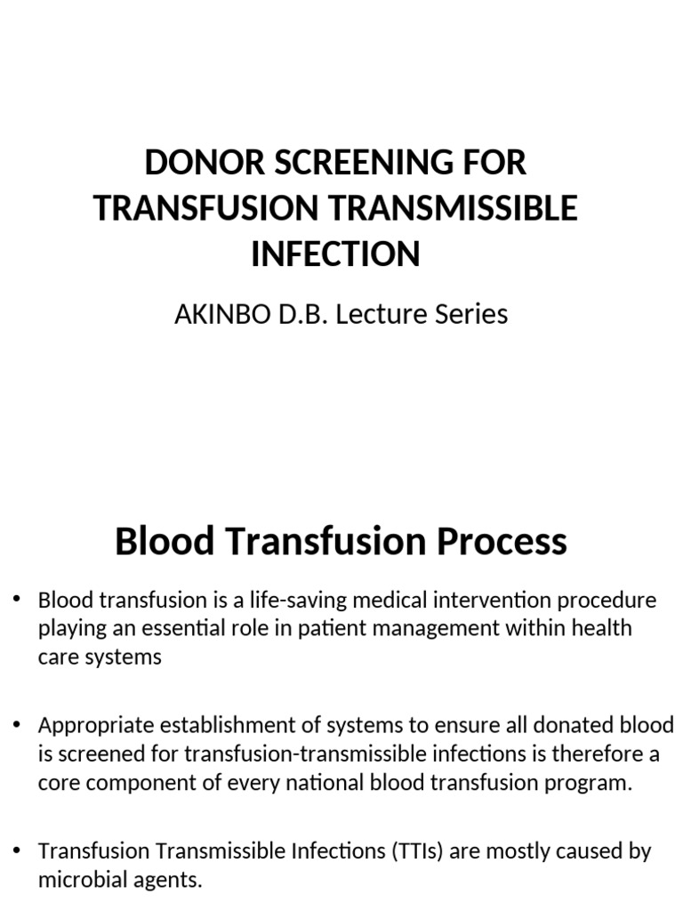 Donor Screening for Transfusion Infections | PDF | Infection | Hepatitis B