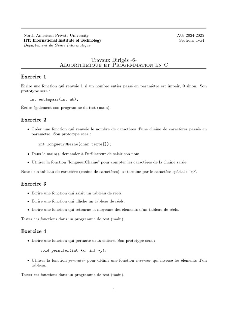 Exercices de Programmation en C 2024-2025 | PDF | Algorithmes ...