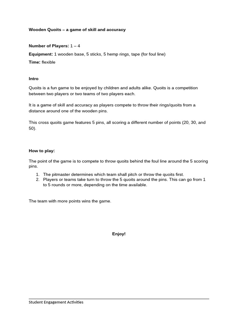 Quoits Game Rules and Scoring Guide | PDF