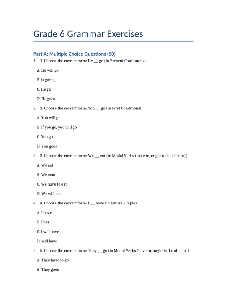 Grade 6 Grammar Practice Exercises | PDF | Chess | Chess Theory