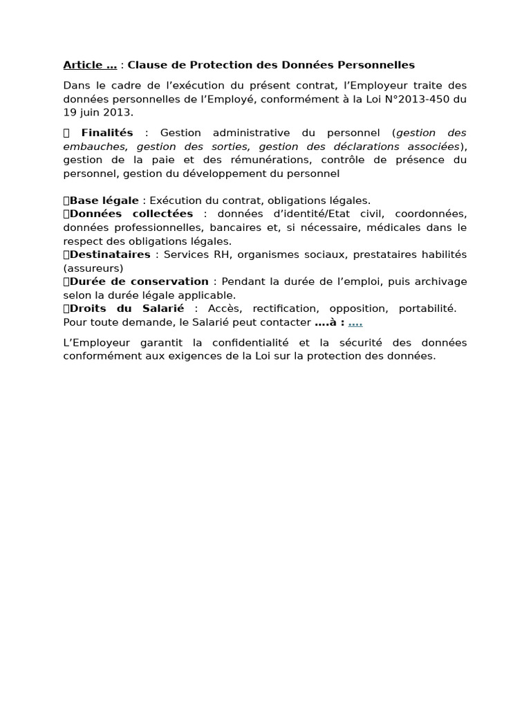 Protection des Données Personnelles Employé | PDF