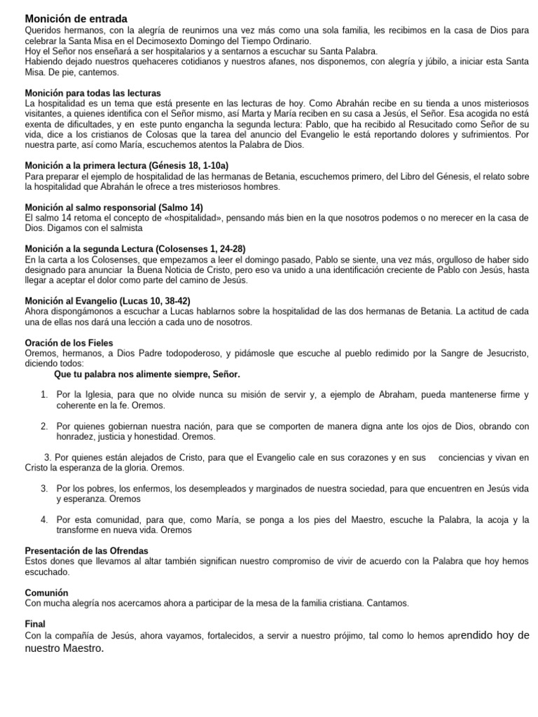 Hospitalidad y Fe en la Santa Misa | PDF | Cristo (título) | Jesús