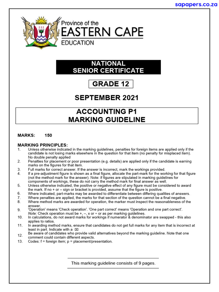 Grade 12 Accounting P1 Marking Guide | PDF | Dividend | Equity (Finance)
