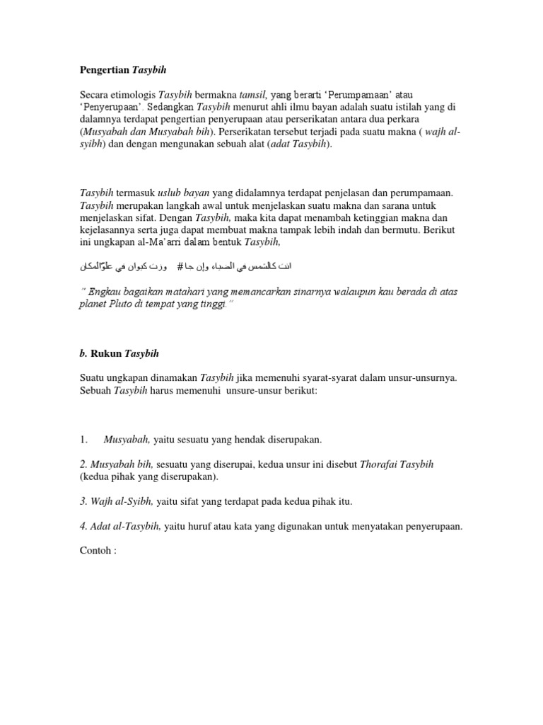 Pengertian Tasybih
