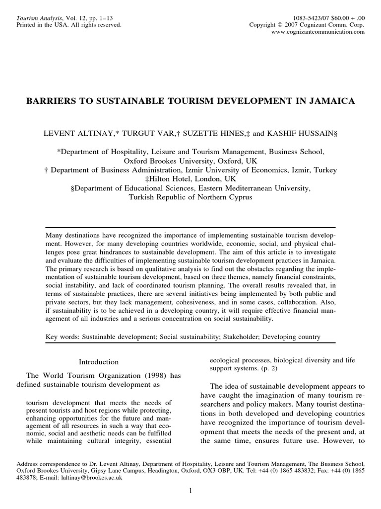 Barriers To Sustainable Tourism Developm | PDF | Tourism | Sustainability