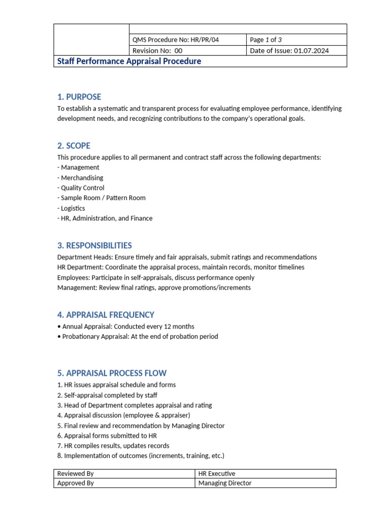 Staff Performance Appraisal Procedure | PDF | Performance Appraisal ...