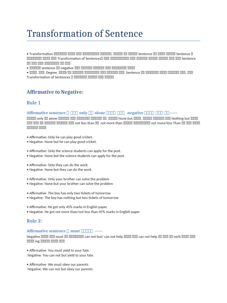 Sentence Transformation Rules Explained | PDF | Verb | Perfect (Grammar)