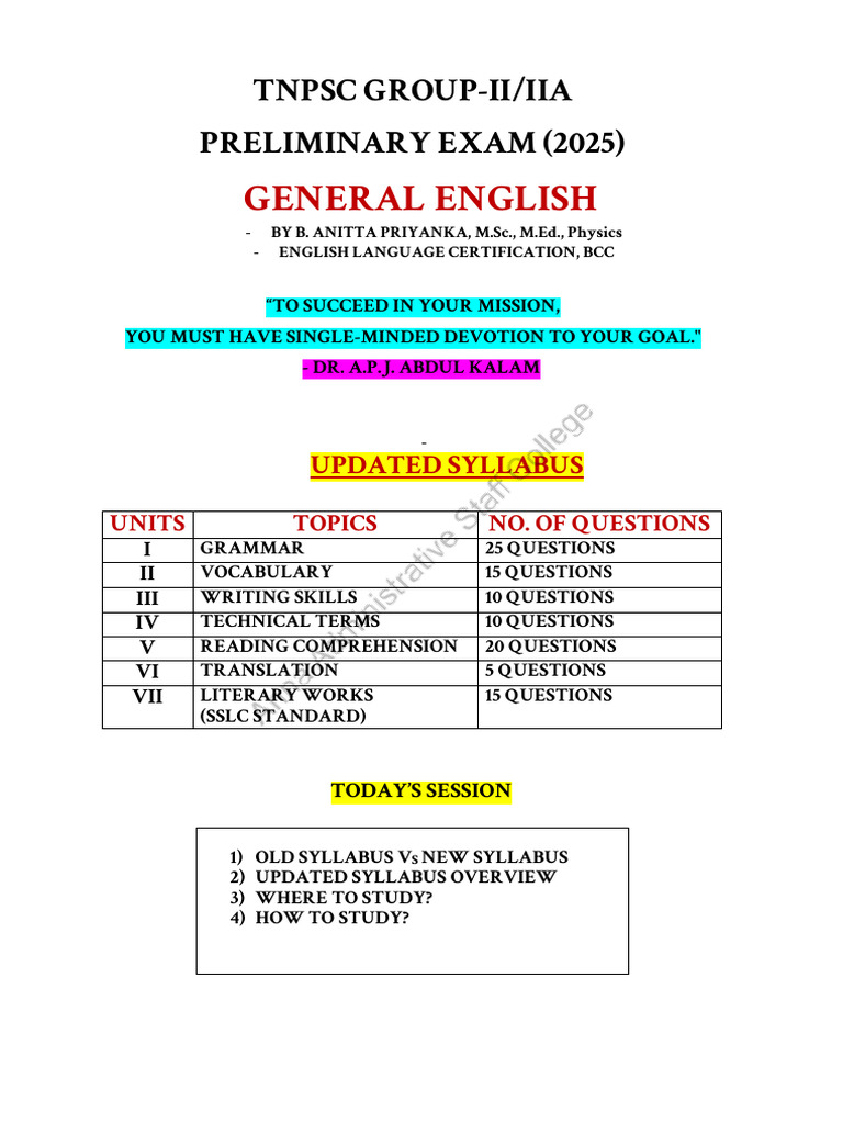 TNPSC Group 2 English Syllabus 2025 | PDF | Part Of Speech | Sentence ...