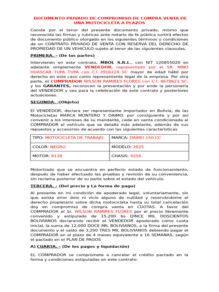 Contrato de Compra Venta Motocicleta 2025 | PDF | Derecho civil ...