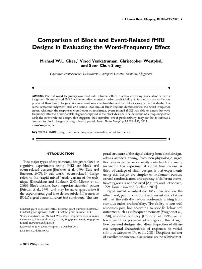 Chee Et Al. - 2003 - Comparison of Block and Event-Related fMRI Designs ...