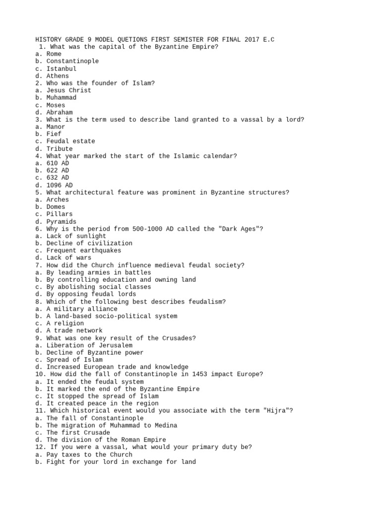 Grade 9 History Exam Questions | PDF | Africa | Renaissance