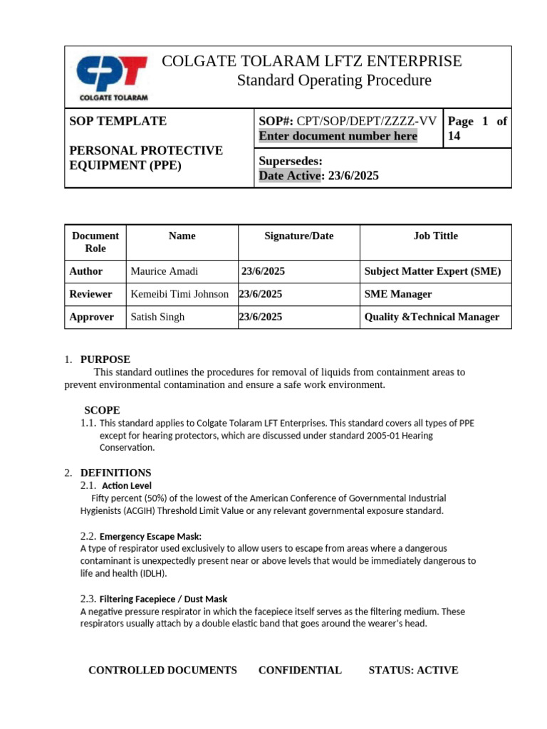 SOP for PPE Management in Myanmar | PDF | Personal Protective Equipment ...