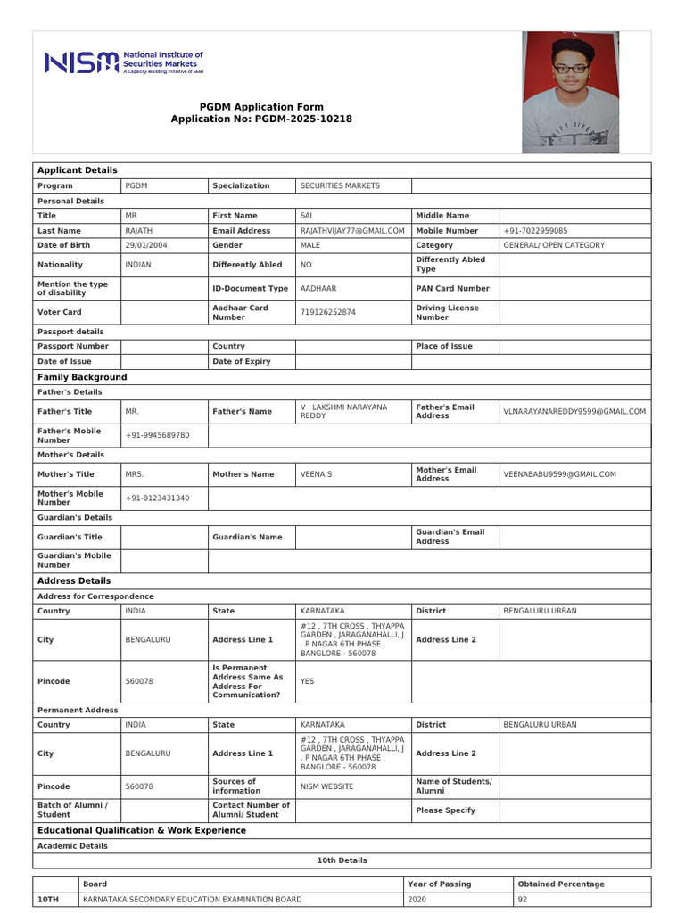 Application Form PGDM 2025 10218 | PDF | Government And Personhood