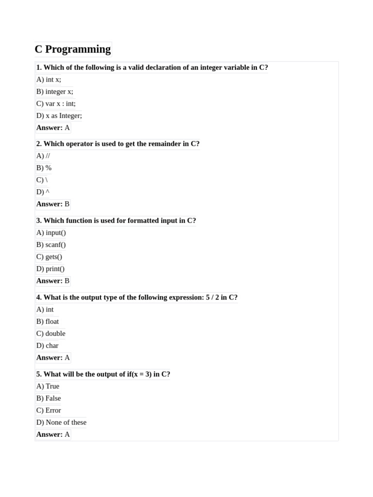 C, Python, and C++ Programming Quiz | PDF | Class (Computer Programming ...
