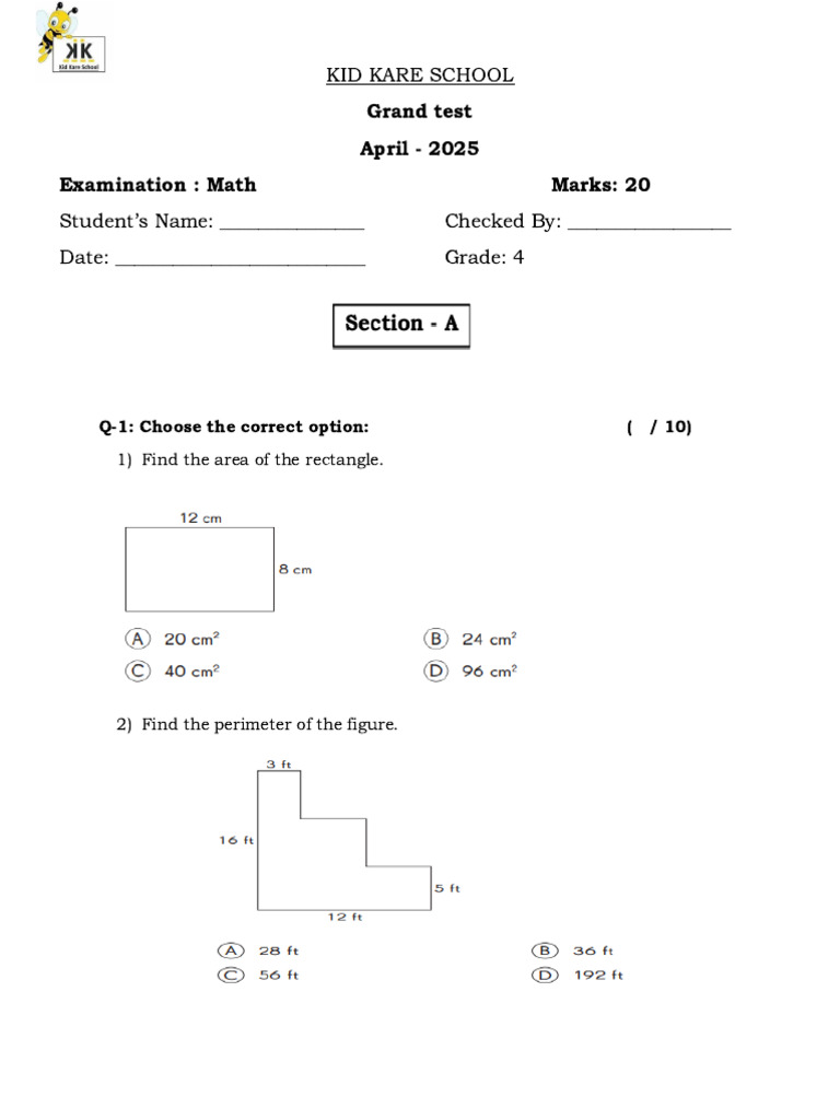 Grade 4 Math Examination April 2025 | PDF