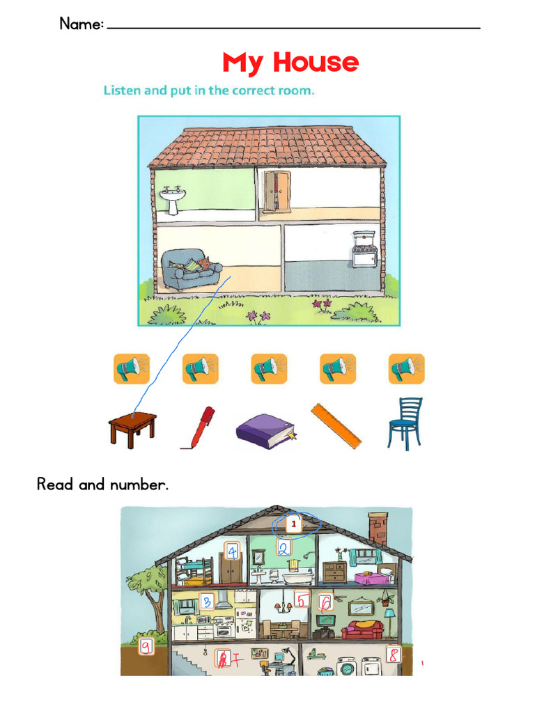 Colorful Illustrative Parts of A House Identification Worksheet | PDF